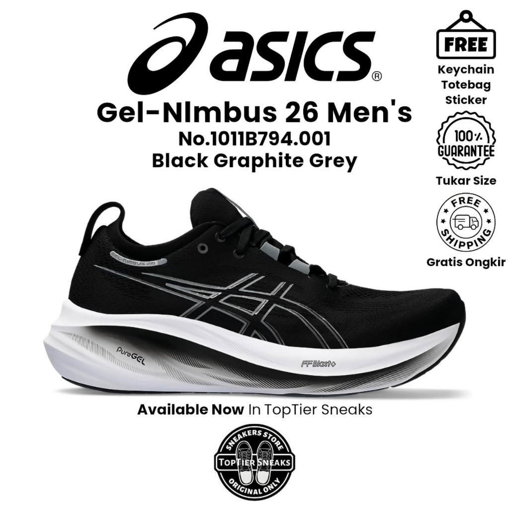 Sepatu Running Pria Asics Gel-Nlmbus 26 Black Graphite Grey Original