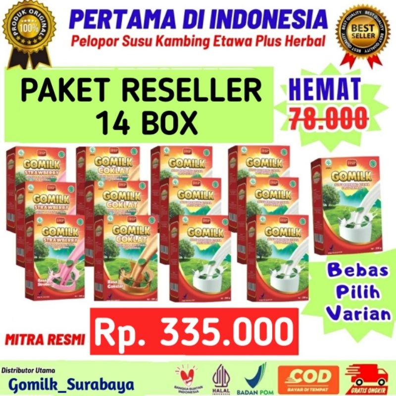 

[ Paket Reseller 14 Pcs x 200gram, Berat + Packing = 3kg ] Gomilk Susu kambing etawa Plus Herbal Gomilk Official store