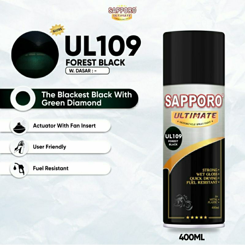 #MAU# Cat Semprot Sapporo Ultimate UL109 Forest Black 400ml Hitam Metallic Mutiara Hijau Pearl Metal