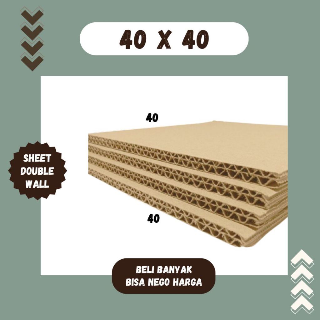 

Sheet Lembaran 40x40 / 40x30 / 40x20 / 40x10 Kardus Polos Double Wall Bahan Coklat Karton Lembaran