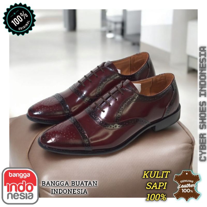Sepatu Pantofel Pria Ujung Lancip Pantovel Marun Wedding Party Casual CYBERSHOES X SKY OXFORD MAROON