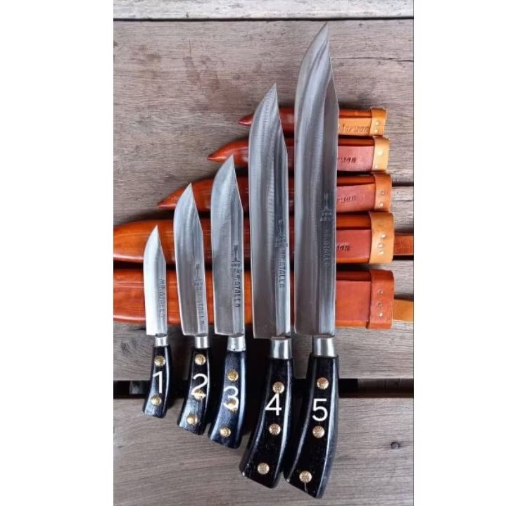 pisau cap garpu original, sarung kulit asli