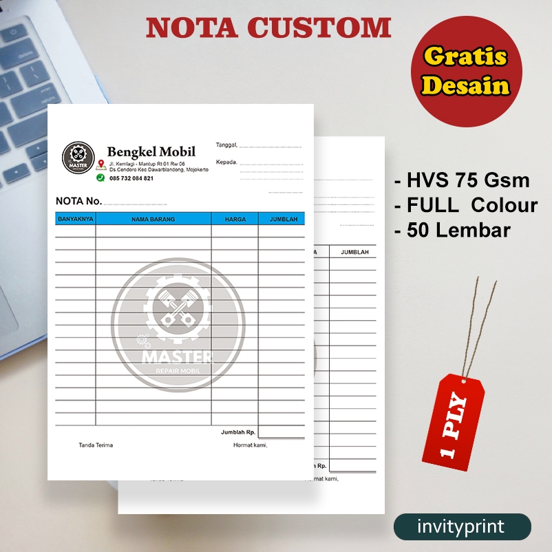 

Nota Custom Olshop Ukuran Besar 1/2 A4 1 PLY Bahan HVS 75 Gsm Murah Untuk Toko/Olshop