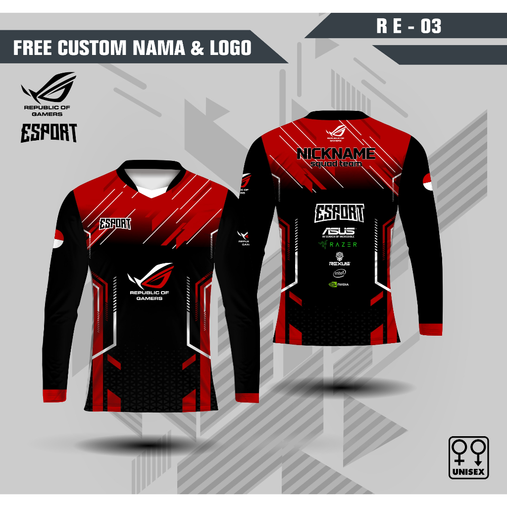 Jersey ROG baju e sport kaos republic of gamers lengan panjang