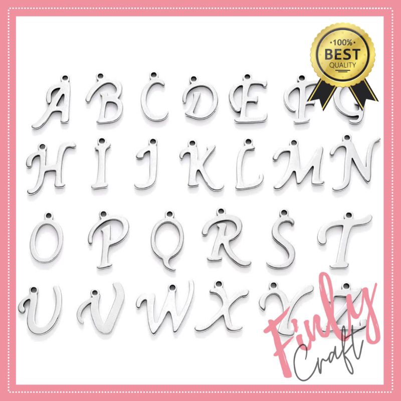 1 PCS LIONTIN STAINLESS STEEL BANDUL KALUNG HURUF MAINAN KALUNG TITANIUM LIONTIN HURUF SILVER BANDUL