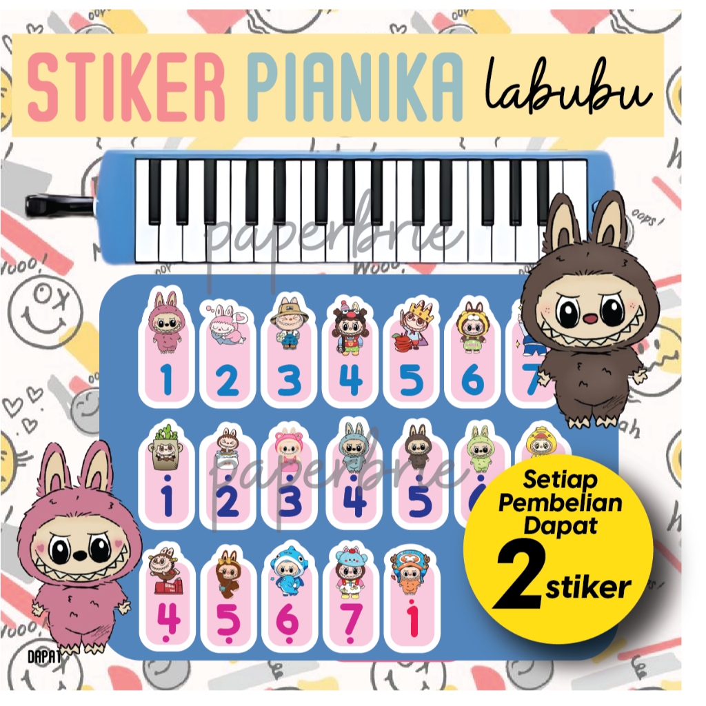 

[ Dapat 2 SET ] Stiker pianika LABUBU sticker pianika not piano tuts pianika not pianika LABUBU