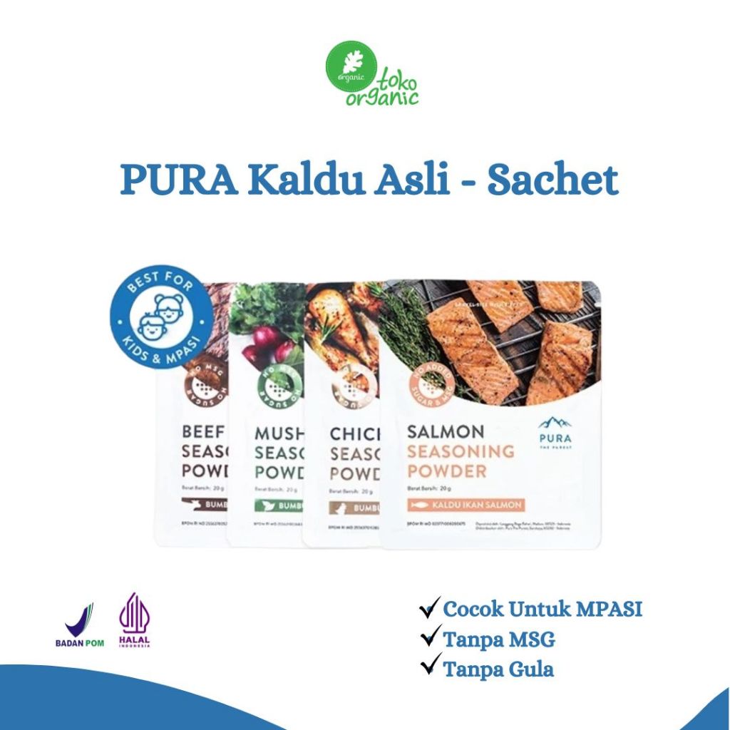 

PURA Kaldu Asli (20gr) | Kaldu Bubuk Tanpa Gula, Non MSG | Kaldu Ayam, Kaldu Sapi, Kaldu Jamur, Kaldu Salmon | Kaldu Aman MPASI | Seasoning Powder