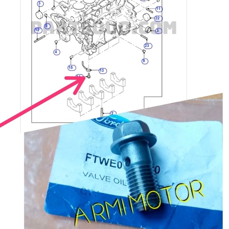 Baut Jet Oli Ford Everest 2.5 cc 3.0 cc Ranger TDCI Genuine Ford VALVE OIL JET WE0110590