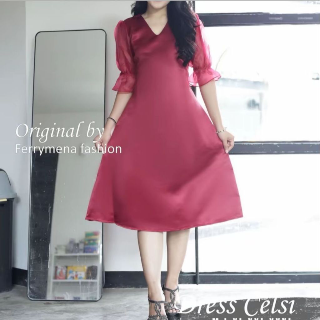 [COD] Dress Remaja Natal Warna Maroon Gaun Natal Remaja Kekinian Viral