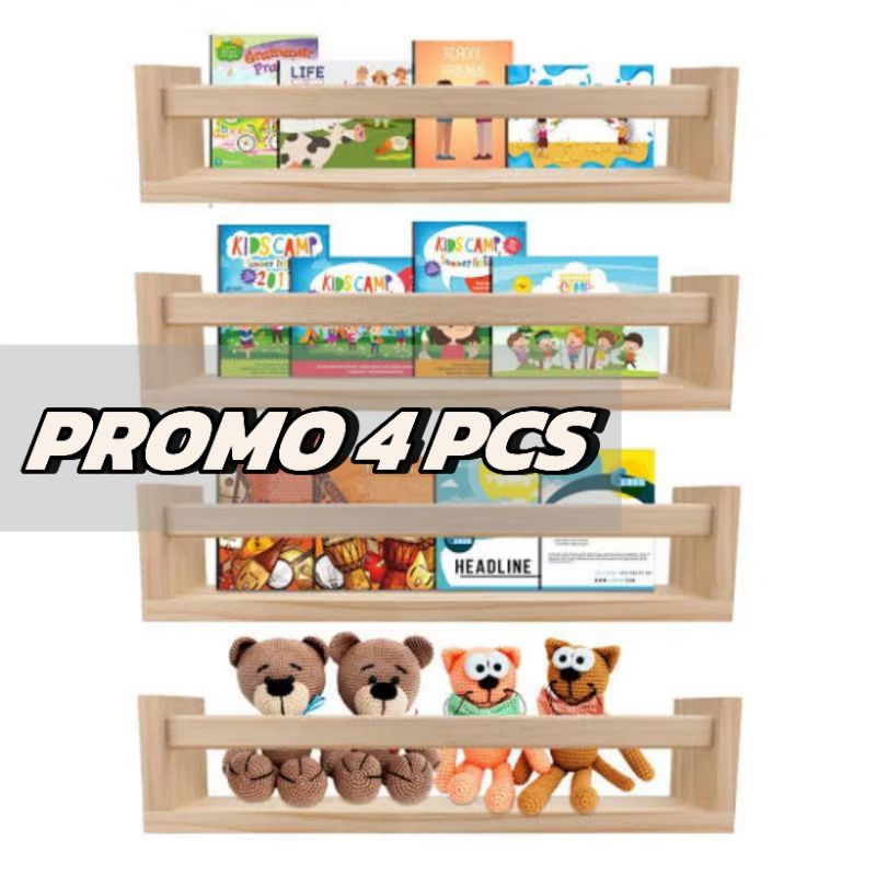 Promo 4 Pcs Rak buku / Rak buku dinding / Rak kayu serbaguna / Rak buku anak