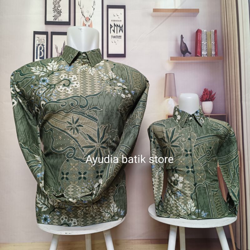 Green sage , Batik couple ayah dan anak bahan katun premium lapis furing