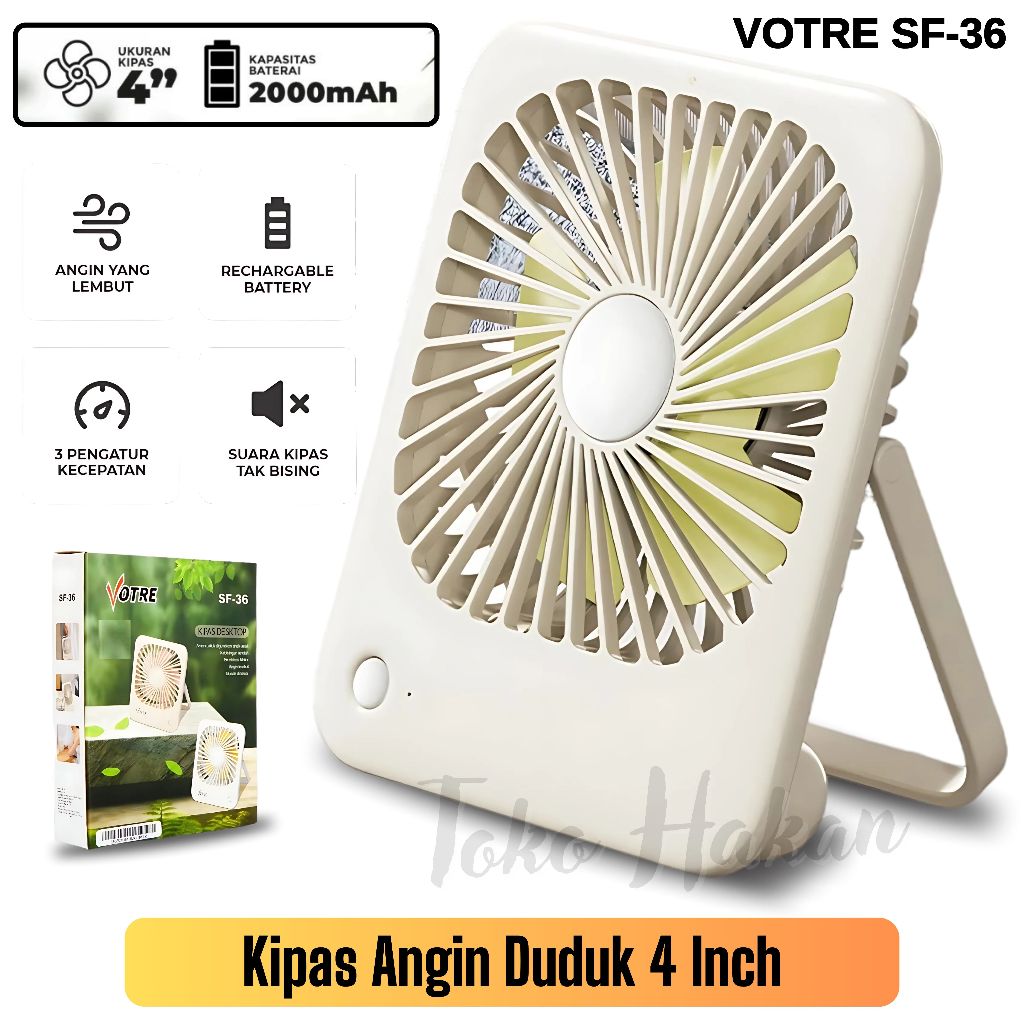 Kipas Angin Rechargeable Portable 4 Inch Desk Fan Votre SF-36 / Kipas Angin Duduk / Desk Fan Mini 4 