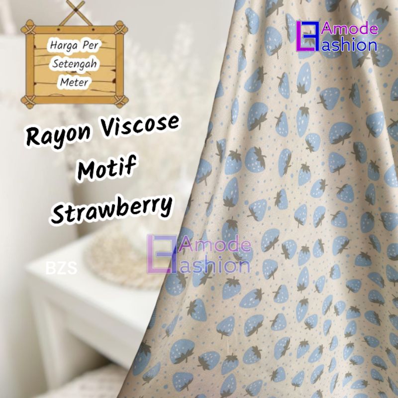Kain Rayon Viscose Motif Strawberry