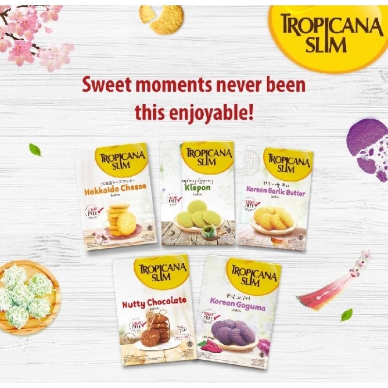 

Tropicana Slim Cookies Korean Garlic Butter - Nutty Chocolate - Hokkaido Cheese - Goguma - Klepon