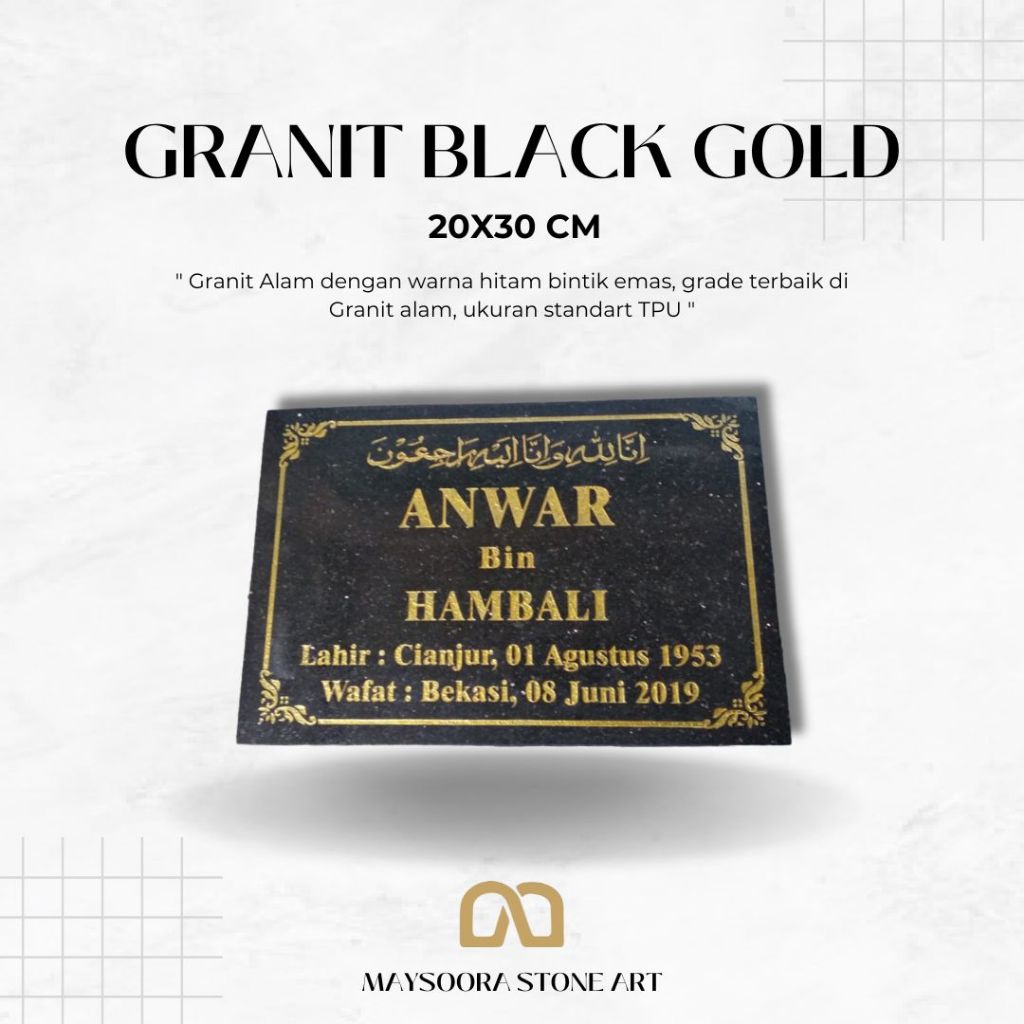 BATU NISAN GRANIT PREMIUM BLACK GOLD 20X30 CM