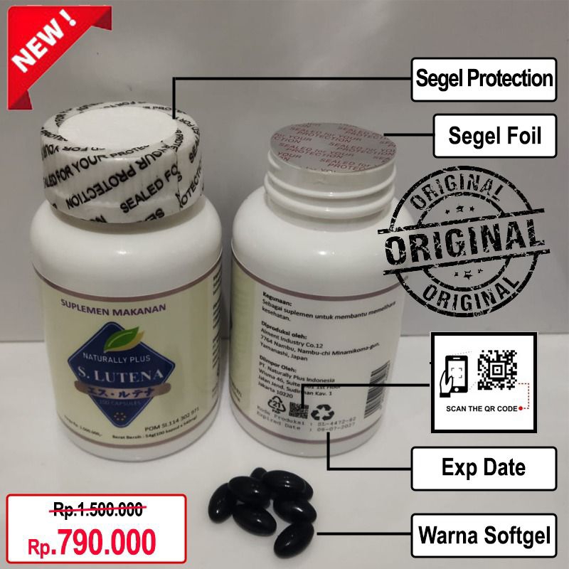 S LUTENA ORIGINAL NATURALLY PLUS SLUTENA SOFTGEL OBAT MATA ASLI JAPAN BPOM
