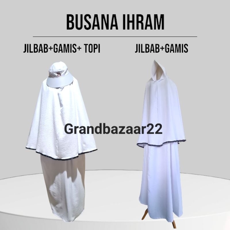 Busana Ihram Pakaian Haji/umroh Wanita Gamis + Jilbab + Topi (GBZ)