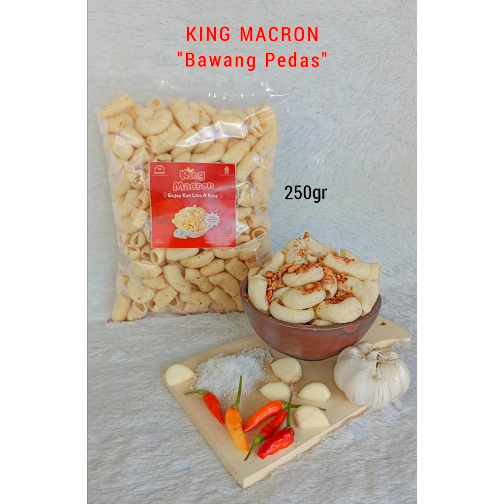 

Makaroni Bawang Pedas 250 gram KING MACRON - Camilan Snack Makanan Ringan Makroni