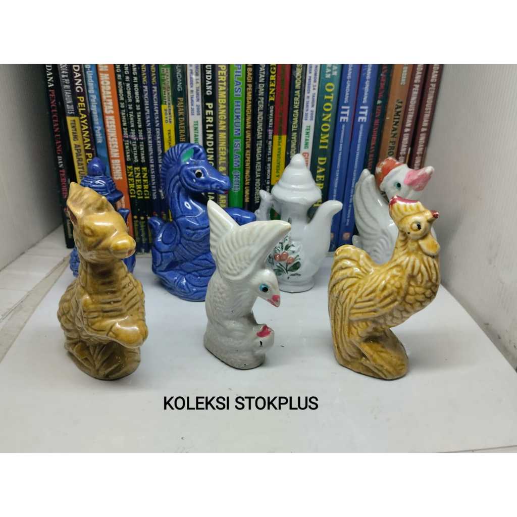 KOLEKSI KERAMIK HIASAN PAJANGAN: KUDA JINGKRAK, KUDA LAUT, AYAM JAGO, BURUNG ELANG, BEBEK, TEKO BIRU