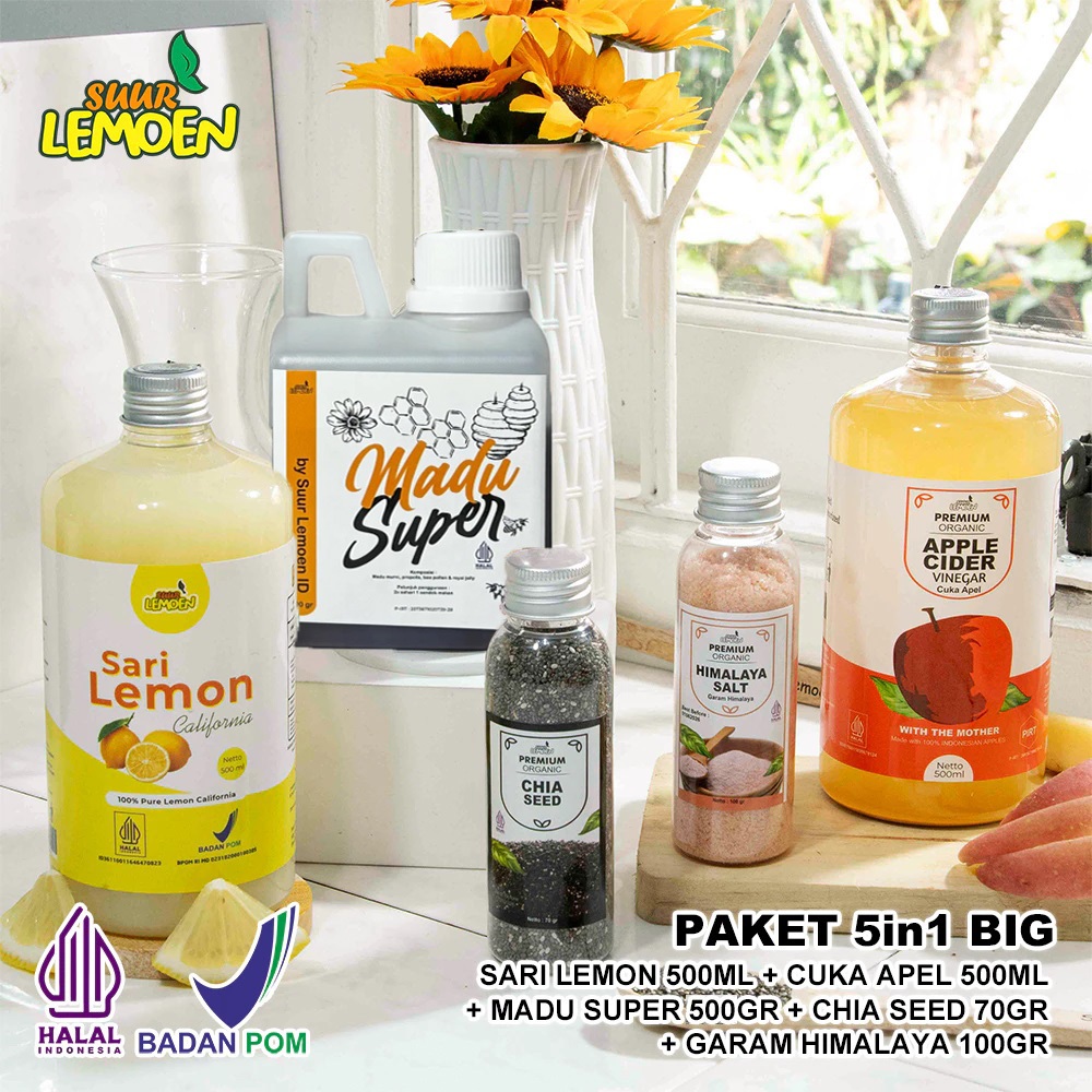 

Cuka Apel, Sari Lemon, Madu Hutan, Chia Seed, dan Garam Himalaya - 5in1 Paket Diet dan Detox