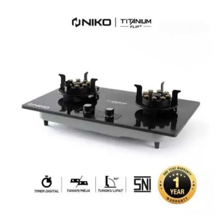 Kompor Gas Niko Tanam 2 Tungku Lipat Titanium Flip Plus Timer/Kompor Tanam Stainless Tungku Lipat