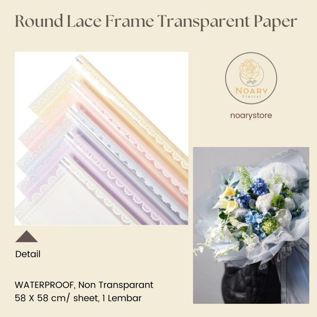 

ROUND LACE FRAME TRANSPARENT PAPER / Flower Wrapping / Cellophane / Wrap / Kertas Bunga / Kertas Kado / Flower Paper