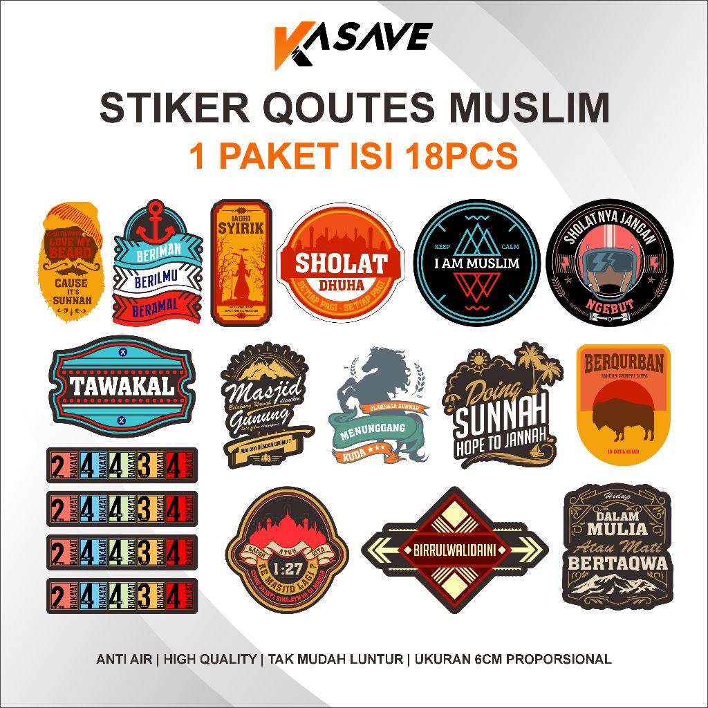 

STIKER QOUTES MUSLIM/STIKER HELM/STIKER LAPTOP/STIKER UNIK KEREN 1 PAKET ISI 18PCS