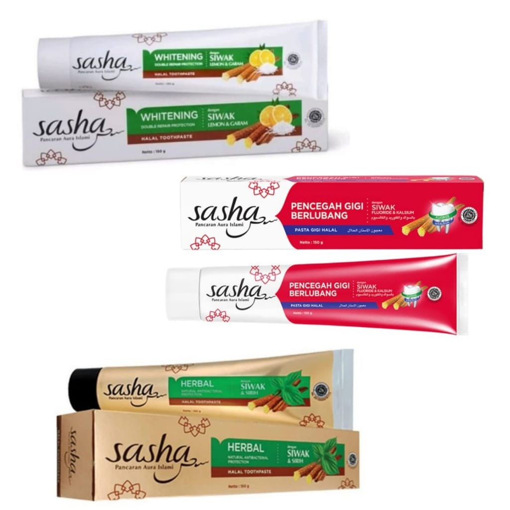 SASHA Sasha Toothpaste Pasta Gigi WHITENING | PENCEGAH GIGI BERLUBANG | HERBAL 65 gr & 150 gr