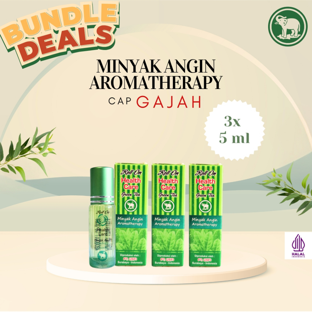 Cap Gajah 3 pcs Minyak Angin Aromatherapy Health Care 5 ML - Green Tea