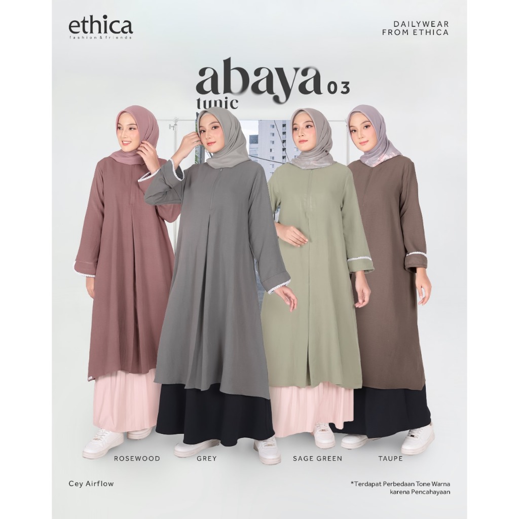 ES - (COD) ETHICA ABAYA TUNIC 03 (Rosewood, Grey, Sage Green, Taupe) Tunik Abaya Katun ORI ETHICA