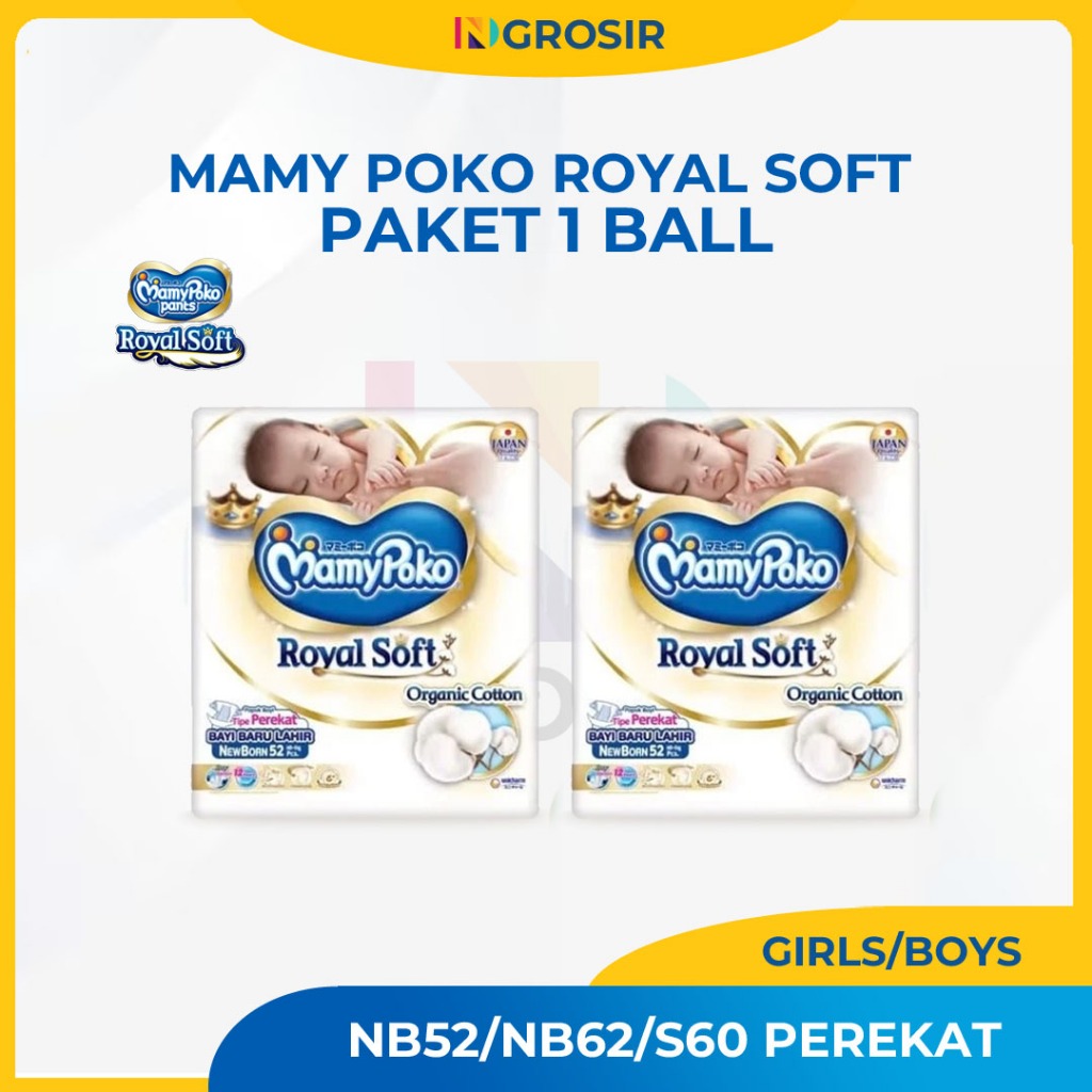 MamyPoko Royal Soft Perekat NB52/NB62/S60/M56 1 Ball - New Born/Bayi Baru Lahir