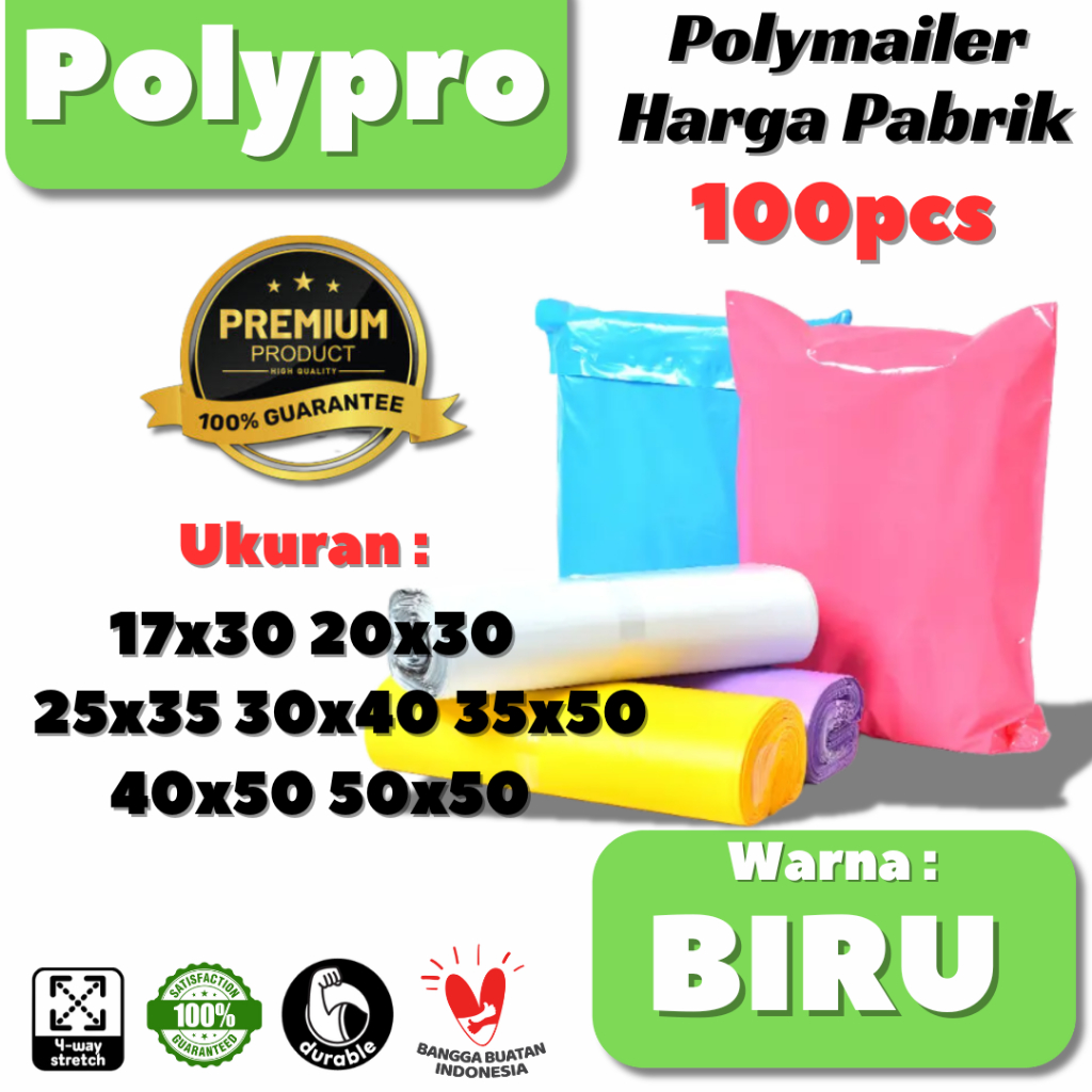 

Polyamiler Premium Biru Warna GLOSSY / Plastik Packing Online / Tebal Kuat / 100Pcs