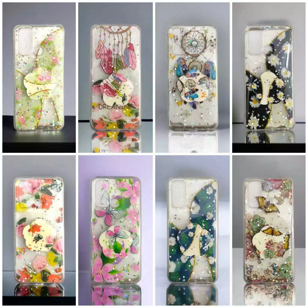 [ REALME 5 / 5I / 5S / 7 / 7I / 7 PRO ] CASE GLITTER BUNGA KUPU-KUPU FREE POP SOCKET