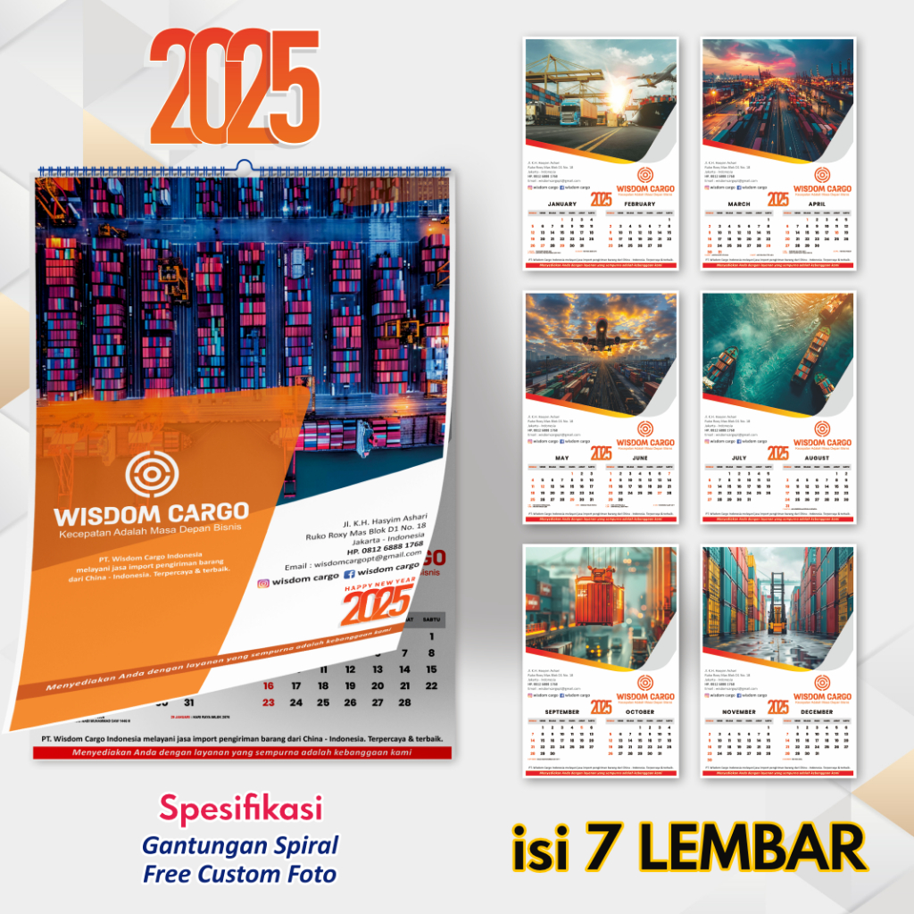

syam kalender dinding perusahaan custom 7 lembar spiral
