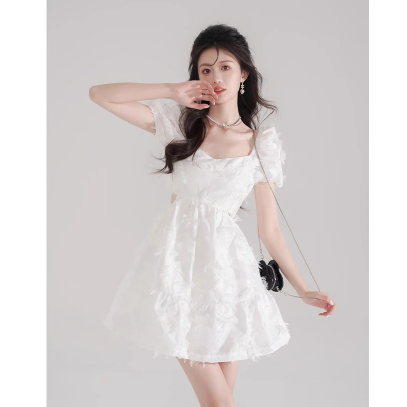 Dress Pendek Putih Import Bahan Premium Gaun Putih Cakep Kasual Lengan Pendek