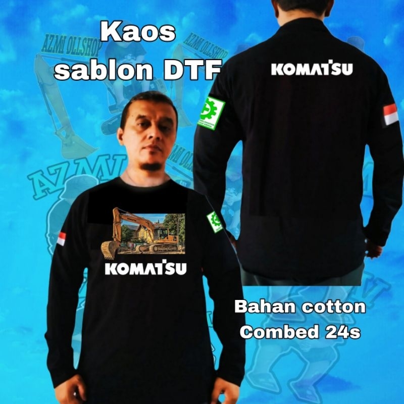 Kaos sablon Excavator Komatsu lengan panjang sablon DTF kaos distro alat berat