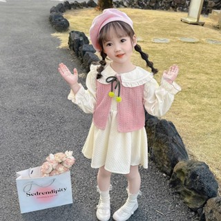 BBapperel Dress Anak Perempuan Lengan Panjang Rok Pendek Rompi Manis Ala Korea Cocok Untuk 1-4 Tahun