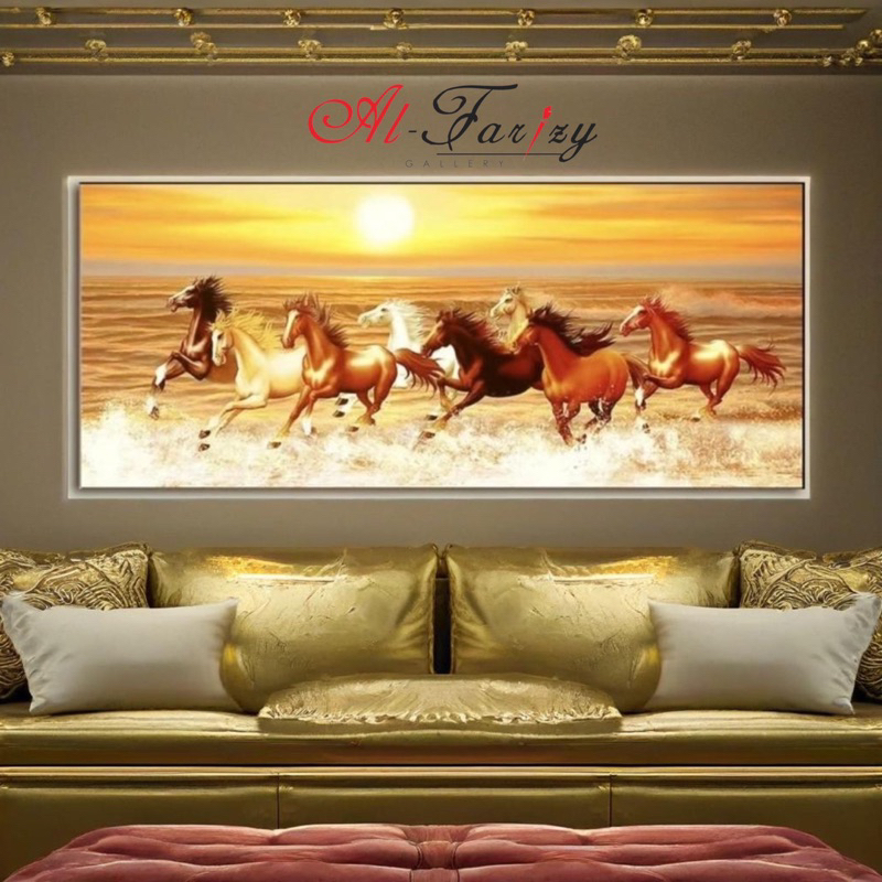 Lukisan Kuda Berlari 8 ekor fengshui Lukisan kanvas Aesthetic Hiasan Dinding Dekorasi Dinding