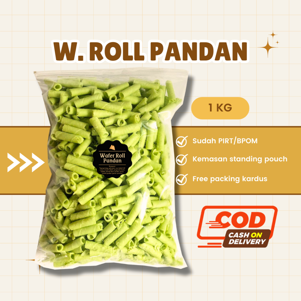 

[DELISH SNACKS] Wafer Roll Pandan (Grosir) 250gr 500gr 1 KG / Snack Cemilan Camilan Grosiran Kiloan