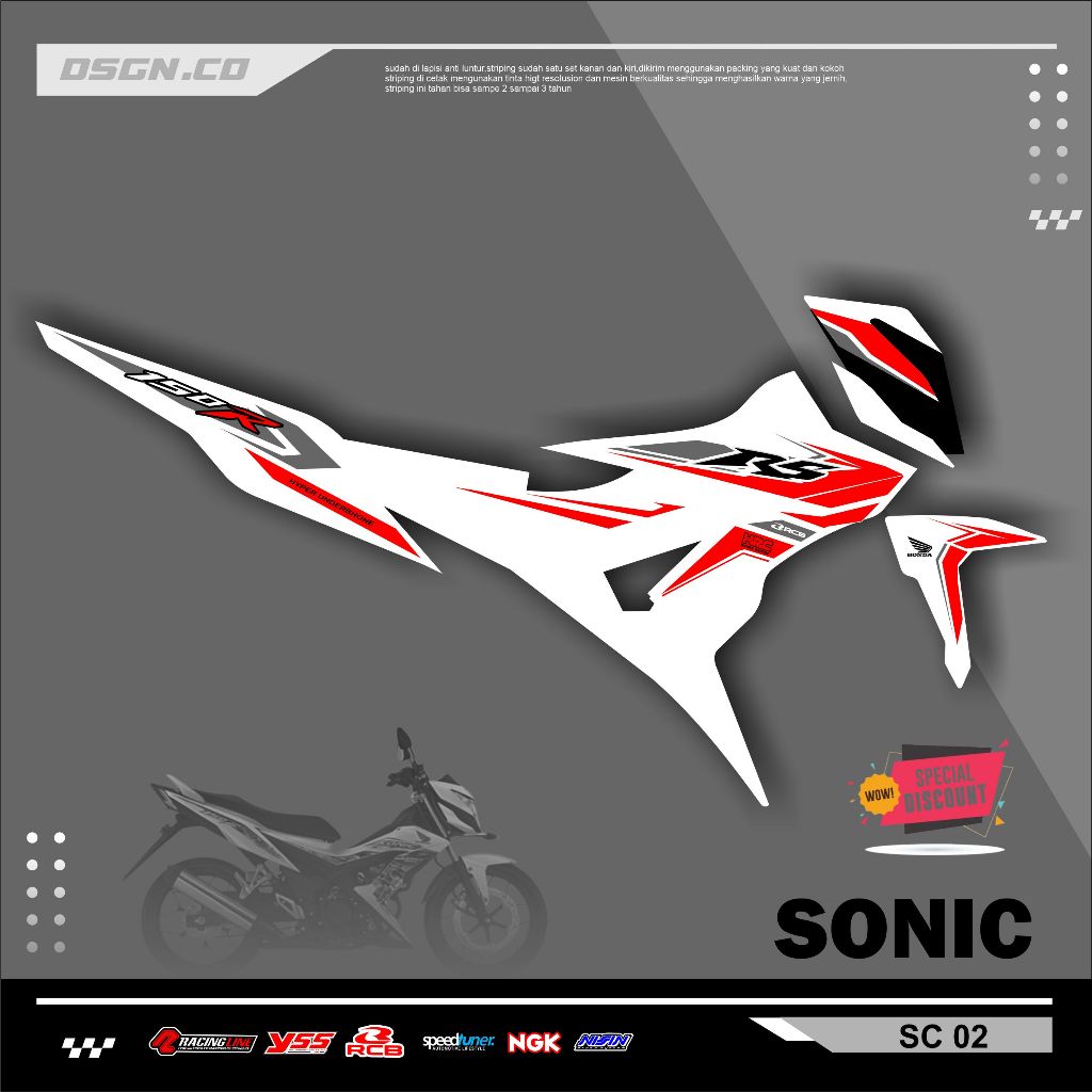 Striping Variasi Honda Sonic 150R / Sticker Honda Sonic  variasi putih motif simple keren kode 02
