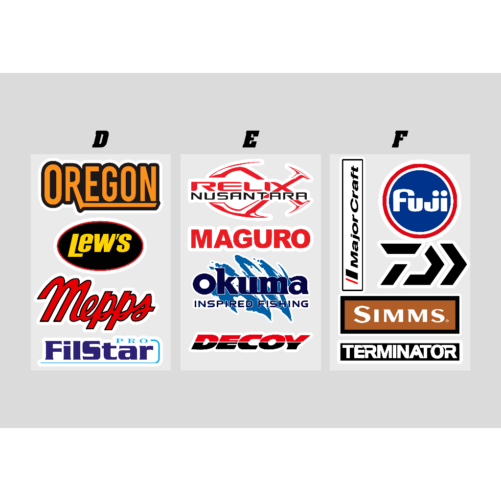 Stiker Pack Mancing isi 4pcs Logo Brand, Sticker Pancing Merk brand terkenal cutting bahan bagus awe