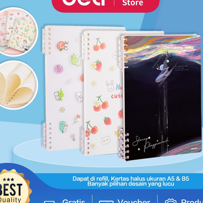 

Terjangkau Deli LooseLeaf Notebook Binder Buku Catatan Lucu Dapat di Refill Isi 5 Lembar A5 B5 245X