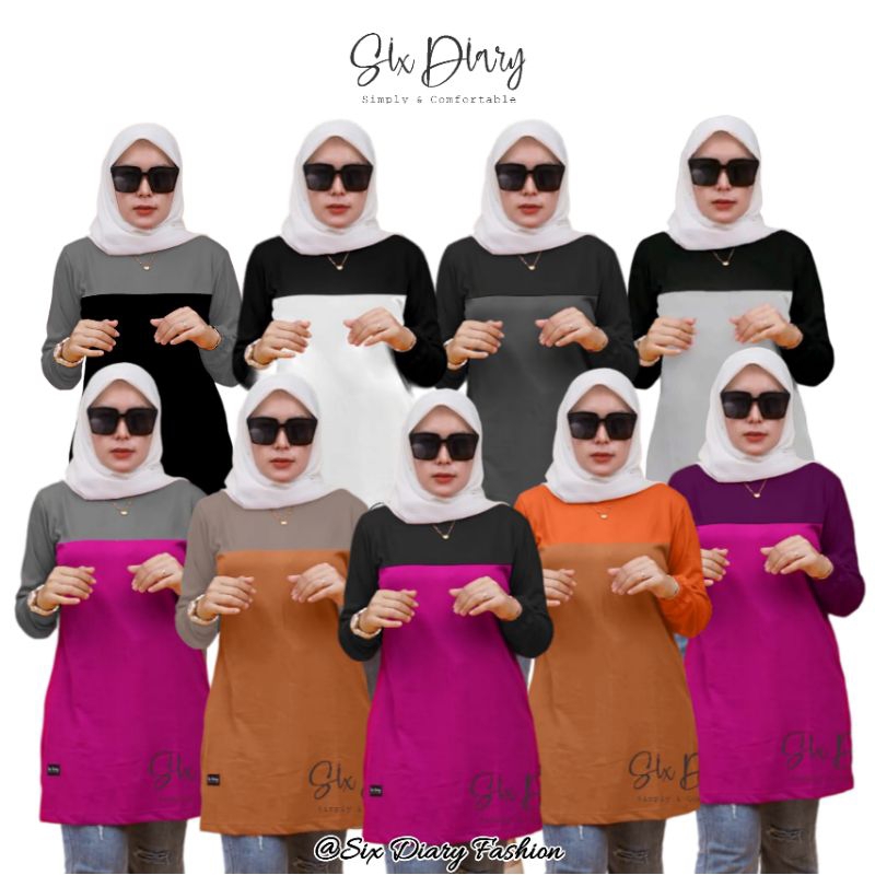 Baju Atasan Wanita Tunik Polos Warna  Kombinasi Six Diary Original Terbaru