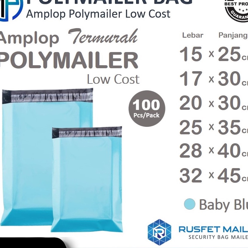 

Spesial Amplop Plastik Polymailer Baby Blue Biru Low Cost Plastic Packing Polos Onshop Rusfet