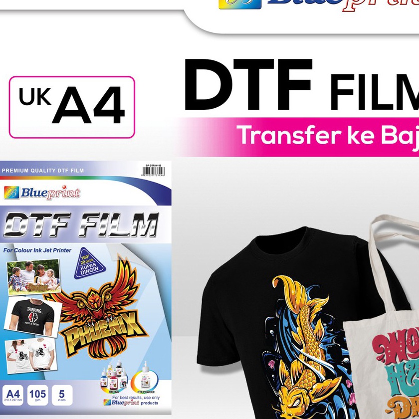 

Extra Kes Transfer Film DTF BLUEPRINT Dital Transfer Film A4 Isi 5 Lembar