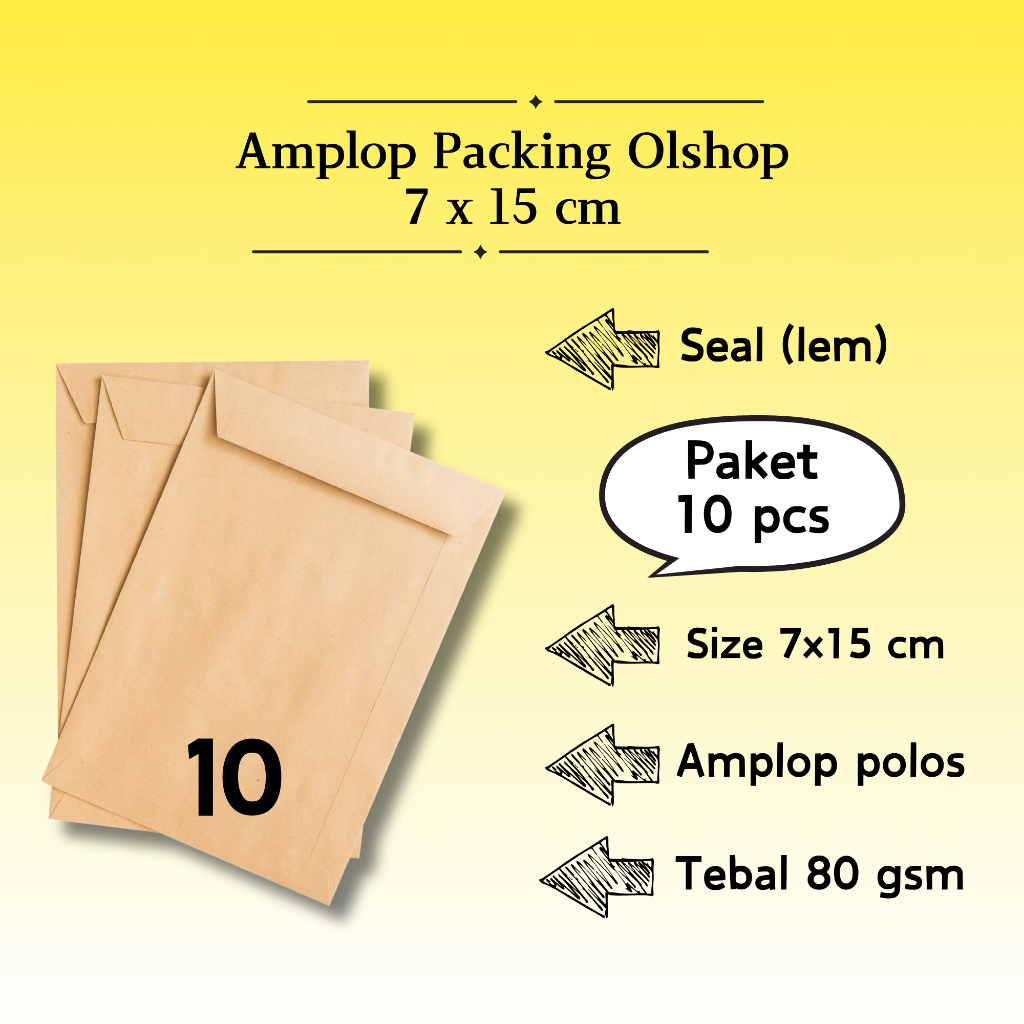 

10 Pcs Potrait - Amplop Packaging Kraft Potrait Amplop Klasik Coklat Polos Seal (Pakai Lem) 7 x 15 cm