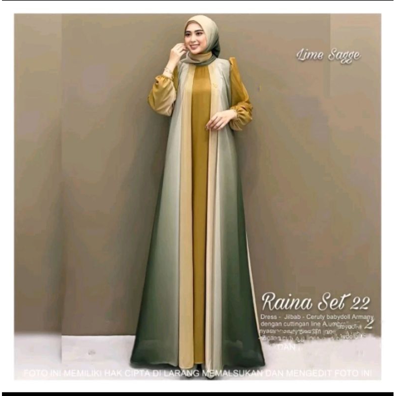 Baju Gamis Wanita Muslim Ada Jumbo Raina Set Dress Jilbab Ceruti Polos Cantik Fashion Perempuan Dewa