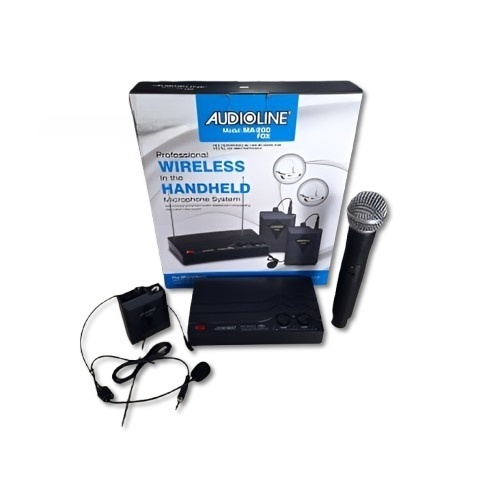 Microphone Wireless Audioline 1 Pegang + 1 Bando Wireless Mic Wireless Microphone AUDIOLINE MA200FOX