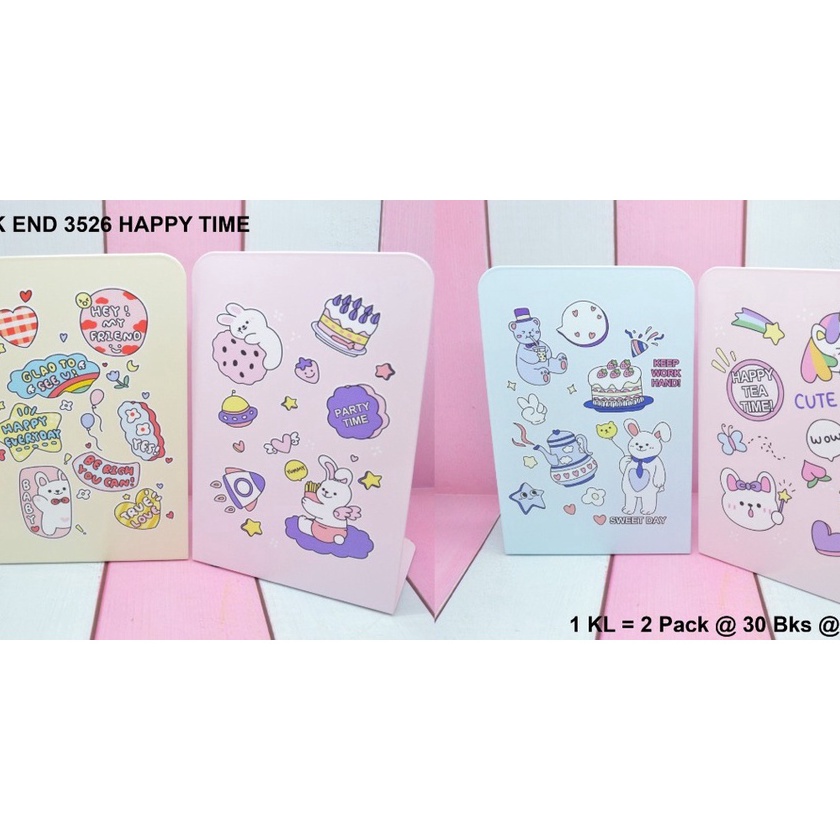 

Cashback penahan buku atau pembatas buku dari besi motif cute party time