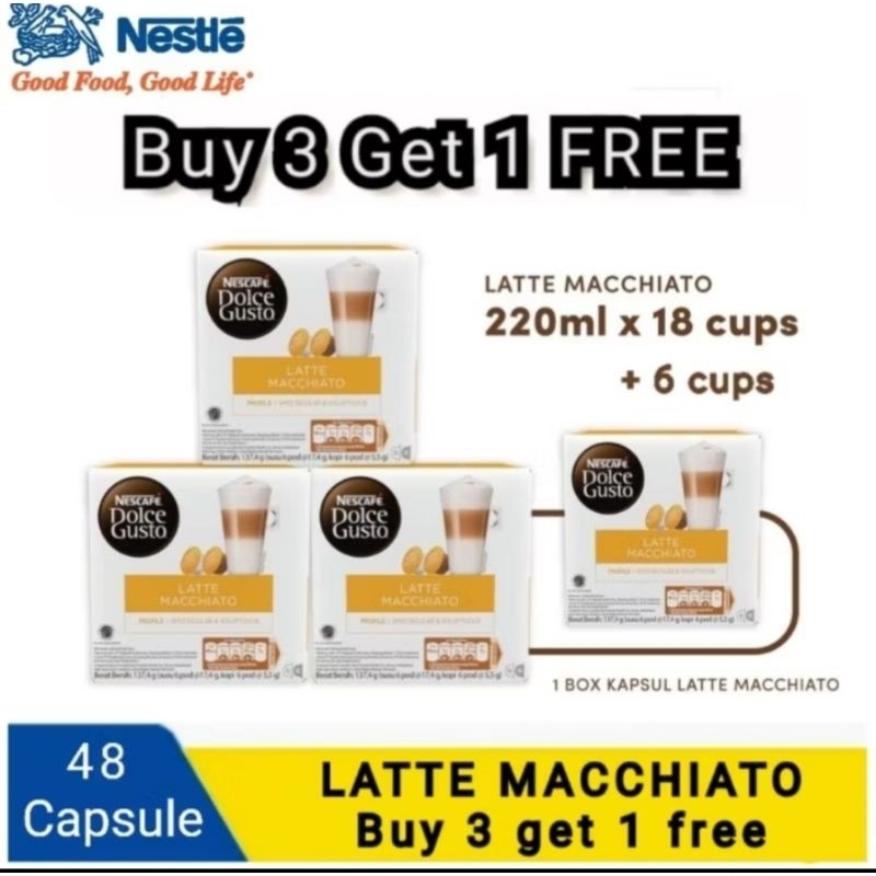 

NESCAFE Dolco Gusto LATTE Macchiato Buy 3 GET 1 FREE -Box isi 12 Capsule TAMPA KOTAK